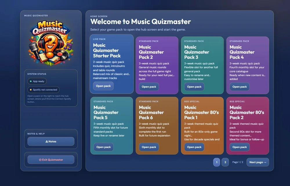 Pack selection screen โ choose which pack to open